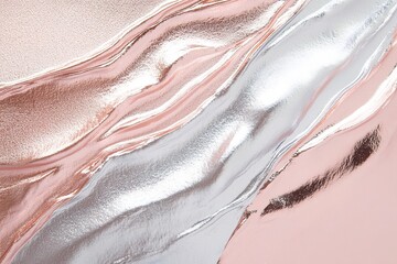 Poster - Intriguing abstract design featuring fluid rippling textures in rose gold and silver, creating a visually striking interplay of color and light that captivates the viewer's attention