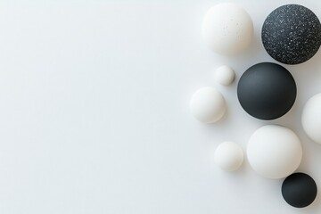 Poster - an abstract display features various black and white spheres, showcasing a blend of textures and siz