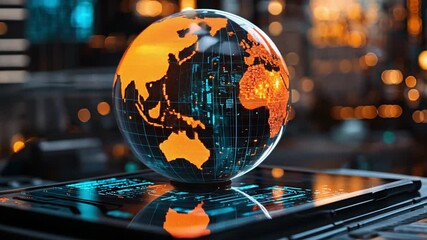 Poster - Global digital map showcasing Africa with futuristic technology during nighttime illumination