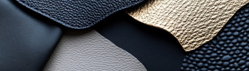 Poster - an artistic collection of textured black, white, and gold materials is arranged creatively. the surf