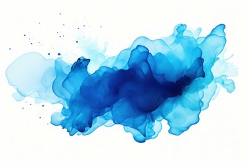Poster - Abstract blue ink cloud swirling on a white background, creating a beautiful and ethereal effect
