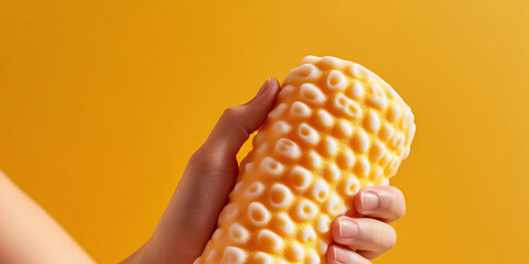Poster - Hand Holding Yellow and White Textured Cylinder
