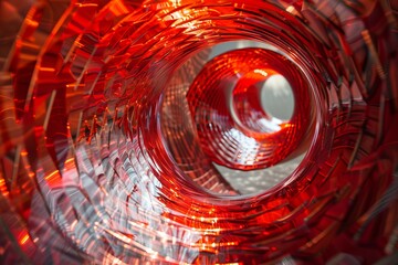 Poster - Abstract red glass creating a futuristic tunnel with light passing through