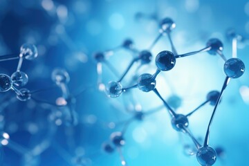 Poster - Glass molecules forming a network on a blurred blue background, representing scientific concepts such as chemistry, biology, and medicine