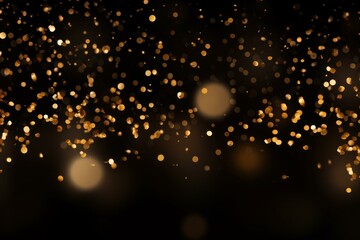 Poster - Golden confetti is falling against a black background, creating a festive bokeh effect