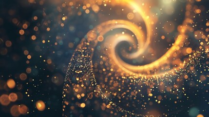 Wall Mural - abstract glowing spiral of light. golden particles form a vortex against a dark background.