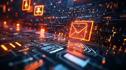Poster - abstract circuit board glowing with orange elements in the night