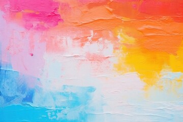 Poster - Thick impasto paint strokes create a textured, colorful abstract art piece with vibrant hues of pink, orange, yellow, and blue