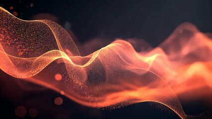 Poster - abstract waves of orange light with glowing particles in a dark background create a mesmerizing visu