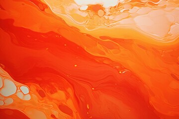 Poster - Mixing orange, red and white paint creating abstract swirls and marble effect