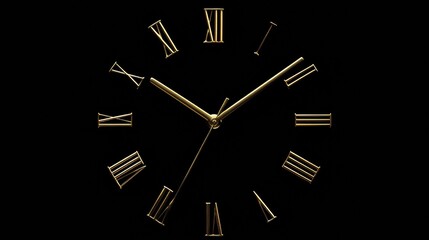 Leinwandbilder - Classic clock with Roman numerals displaying time in elegant gold tones against a black background. Generative AI