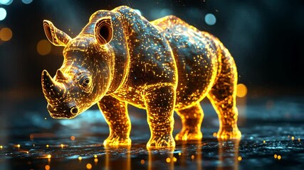 Poster - Digital representation of a rhinoceros illuminated with glowing lines in a futuristic setting