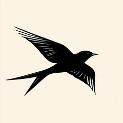 Aufkleber - Elegant black silhouette of a bird soaring against a light background showcasing grace and freedom in flight. Generative AI