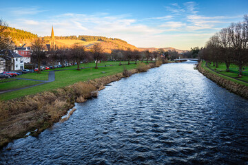 Wall Mural - river tweed flows through peebles. the river tweed is 97 miles long from source to estuary and runs 