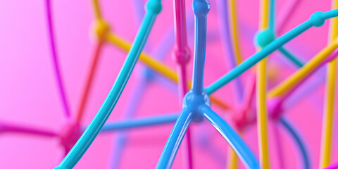 Poster - abstract network of interconnected colorful rods and spheres
