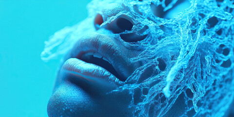 Poster - Close-up of Face Partially Covered by Blue Translucent Material