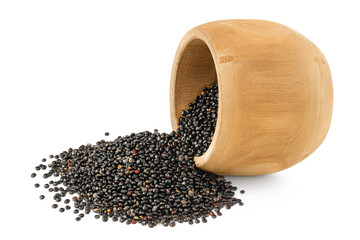 Wall Mural - black quinoa in wooden bowl isolated on white background