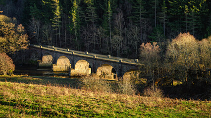 Wall Mural - neidpath viaduct at peebles over the river tweed, which is 97 miles long from source to estuary and 