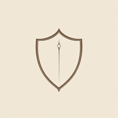 Poster - Design of a minimalist shield emblem featuring a central spearpoint in a simple color palette. Generative AI