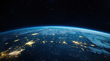 Wall Mural - Nighttime view of the earth from space showing illuminated cities and natural landscapes