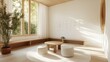 © Cherrita07 - A bright, minimalist interior featuring natural materials, large windows, and simple furniture, creating a serene and inviting atmosphere.