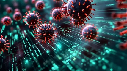 Poster - microscopic viruses within digital data show the link between health and technology