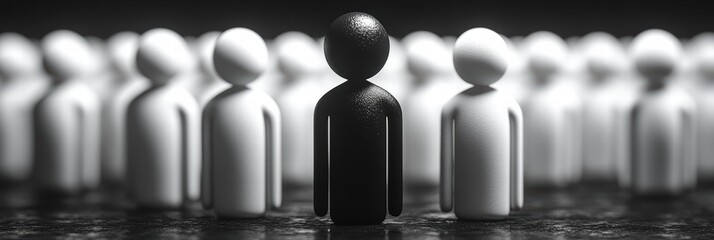 Poster - Black and white figures stand together in striking contrast and unity in a minimalistic setting