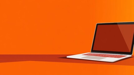 Aufkleber - Modern laptop on vibrant orange background, showcasing technology and creativity in a workspace