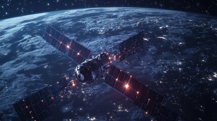 Wall Mural - A satellite is flying through the night sky