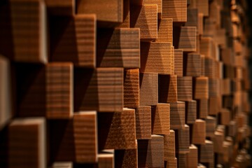 Poster - Abstract background showing a wall made of wooden cubes creating a beautiful texture with shadows