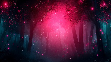 Poster - Mystical Forest with Pink and Blue Light Effects