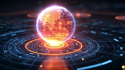 Poster - digital globe illuminated with energy patterns on a dark background showcasing advanced technology