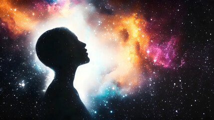 Wall Mural - exploring the depths of the cosmic void through the silhouette of a dreaming figure