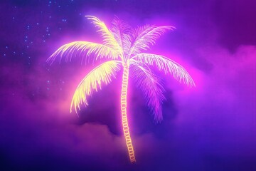 Poster - A neon palm tree silhouette against a glowing violet sky