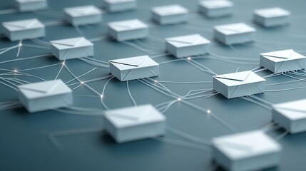 Poster - network of white envelopes linked by lines set against a gray backdrop, representing communication and connectivity