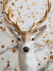 Wall Mural - Deer Head with Gold Antlers on Marble