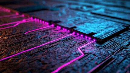Poster - crossing blue and purple laser beams create detailed patterns against a black background