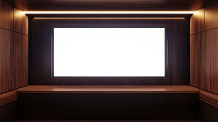 Poster - A blank digital display mounted on a sleek wooden surface, surrounded by ambient lighting, offering a stylish space for digital content.