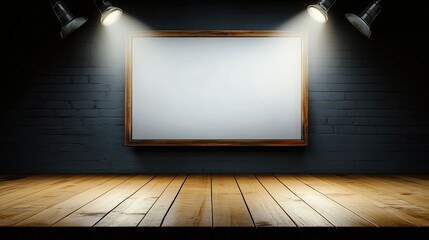 Poster - A blank digital display mounted on a sleek wooden surface, surrounded by ambient lighting, offering a stylish space for digital content.