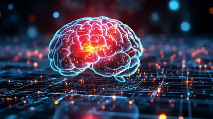 Poster - Glowing digital brain on a circuit board, symbolizing advanced tech and AI
