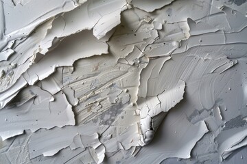 Poster - Cracked white paint is peeling from a concrete wall, creating an abstract texture