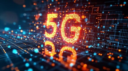 Poster - Exploring the vibrant network connectivity landscape with glowing 5G technology in a digital realm