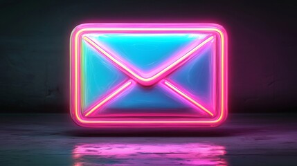 Poster - With a dark background, a shimmering, glowing blue envelope icon, indicating digital communication and messaging