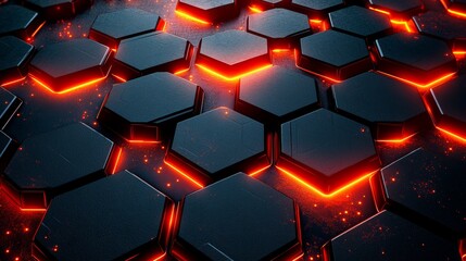 Poster - illustration of grey and red hexagons on a modern background