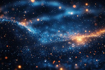 Wall Mural - background of abstract glitter lights, featuring blue, gold, and black in a defocused state