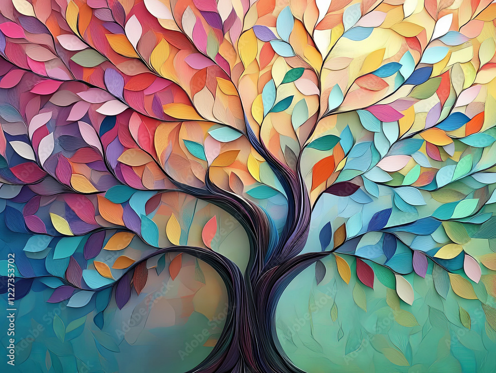 Rainbow Tree of Life: A vibrant and colorful tree with leaves of every ...