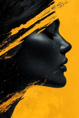 Poster - Texture of yellow and black paint splatters on the background