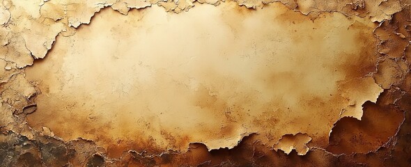 Poster - A brown paper parchment design featuring distressed vintage stains and ink splatters, with a white faded shabby center, in an elegant antique beige hue