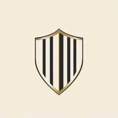 Poster - Simple design of a shield with vertical stripes and a gold outline on a light background for symbolic representation. Generative AI