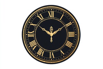 Leinwandbilder - Elegant vintage wall clock design with gold roman numerals on a black background for home decor. Generative AI